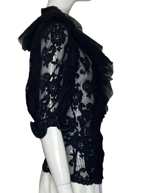 Blusa Teresa Valencia Liso Encaje Negro - Talla L