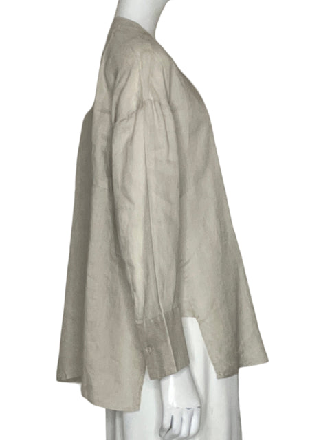 Blusa Zara Lino Fluida Beige - Talla XS