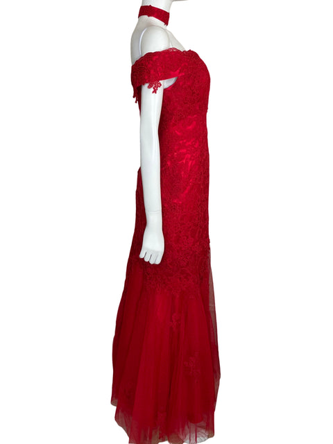 Vestido Dave & Johnny Encaje Maxi Rojo - Talla 14