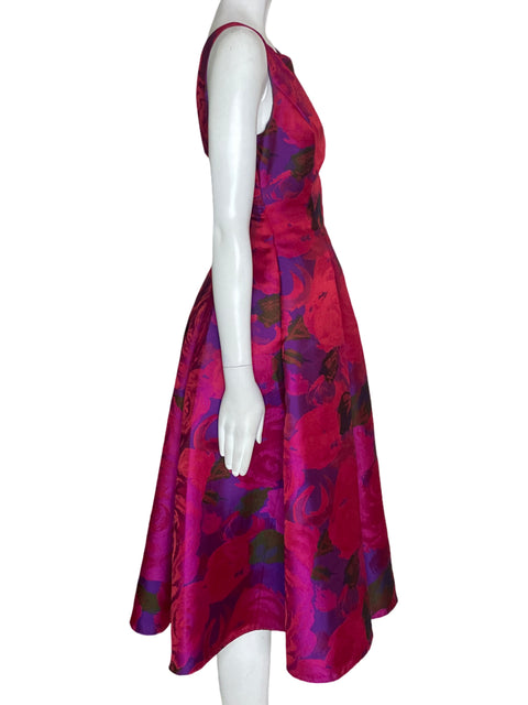 Vestido Adrianna Papell Estampado Plisado Rosado - Talla 6