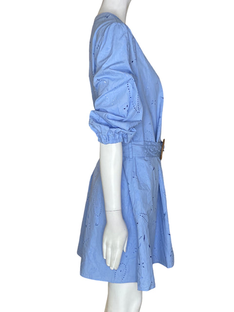 Vestido Zara Troquelado Cuello v Azul - Talla M