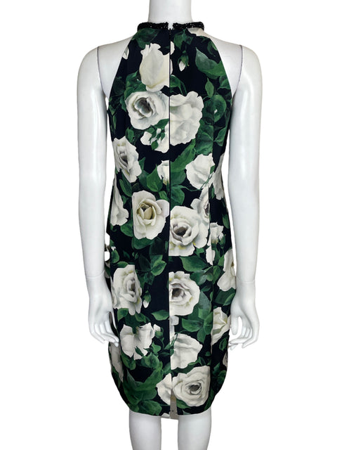 Vestido Carmen Marc Valvo Halter Floral Negro - Talla 10