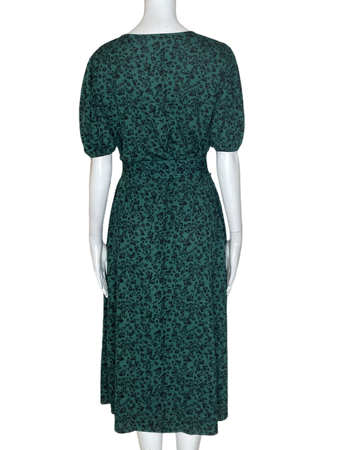 Vestido Zara Estampado Abullonado Fajon Verde - Talla L