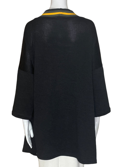 Cardigan Retro Republic Oversize Liso Negro - Talla XL