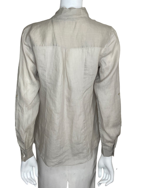 Blusa Elie Tahari Ruffle Manga larga Beige - Talla M