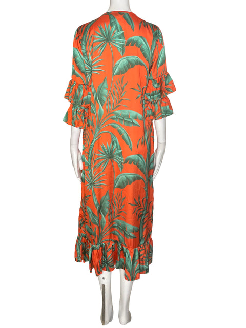 Vestido Lobo.rosa Estampado Abierto Midi Naranja - Talla U