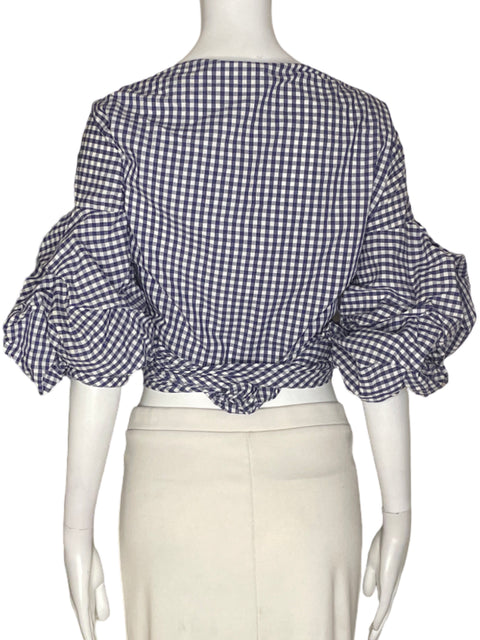 Blusa Johanna Ortiz Cruzado Cuadros Azul - Talla S