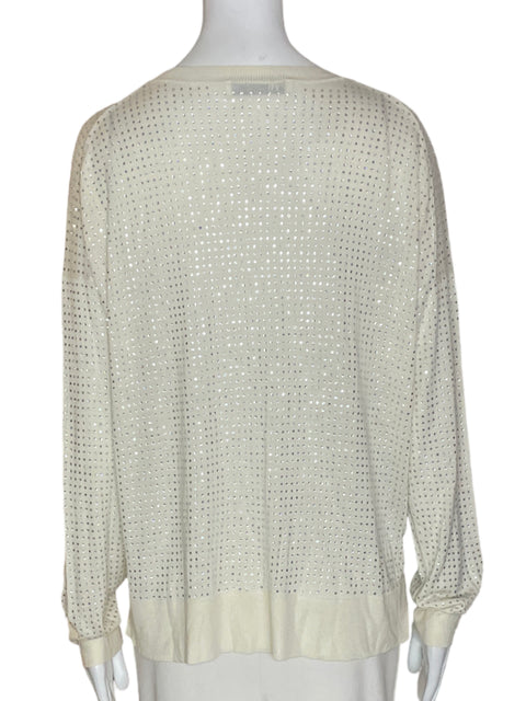 Blusa Zara Lentejuelas Manga larga Cuello redondo Beige - Talla XL