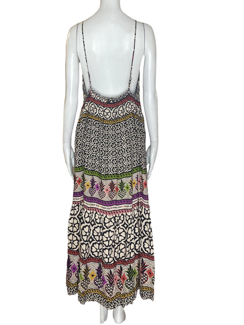 Vestido Farm Estampado Tiras Cuello v Negro - Talla XL