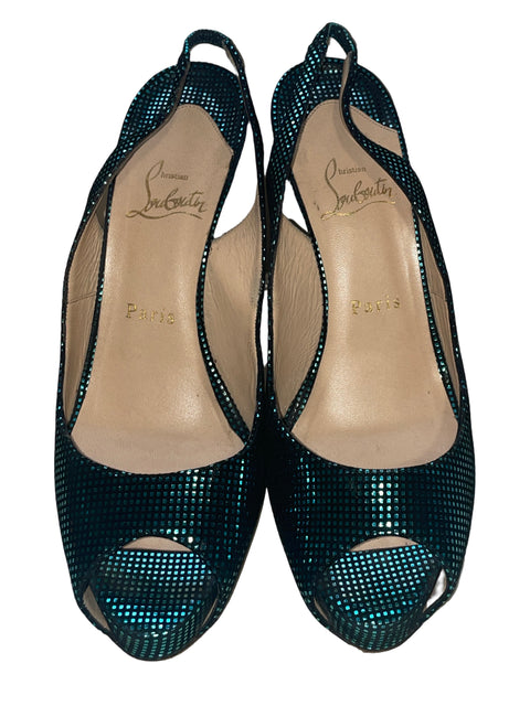 Sandalia Christian Louboutin New Prive 120 Gamuza Plataforma Tacón alto Azul - Talla 38