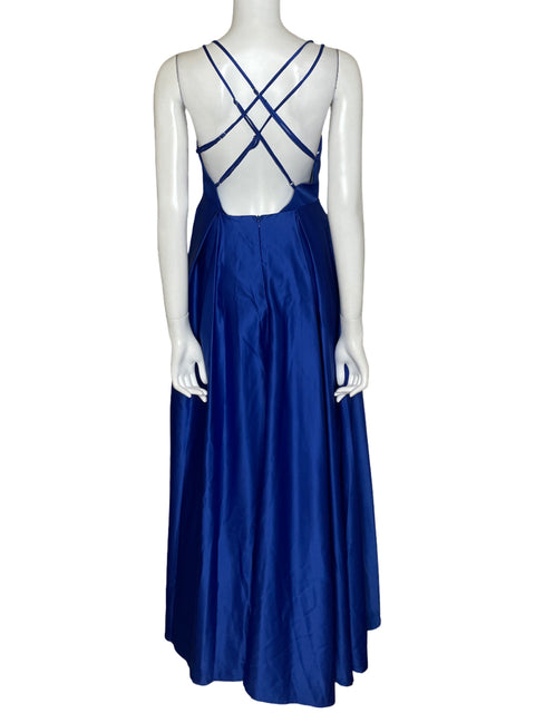 Vestido Liz Minelli Maxi Satinado Azul - Talla S