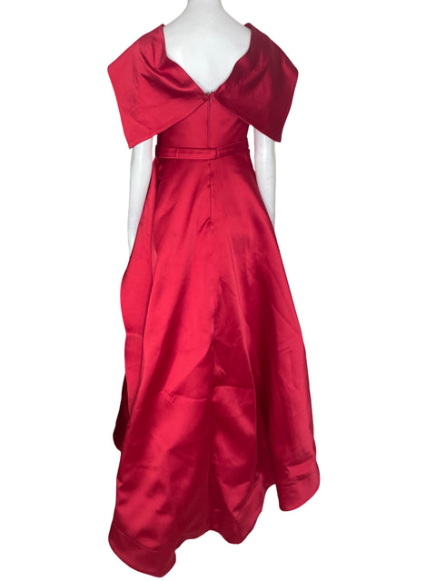 Vestido De Fiesta Tesoro Tps Acampanado Fajon Liso Rojo - Talla S