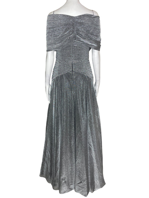 Vestido De Fiesta Cengiz Akturk Brillo Plisado Plateado - Talla S