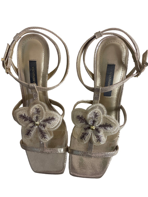 Zapato Viamarte Tacón bajo Cruzado Dorado - Talla 37