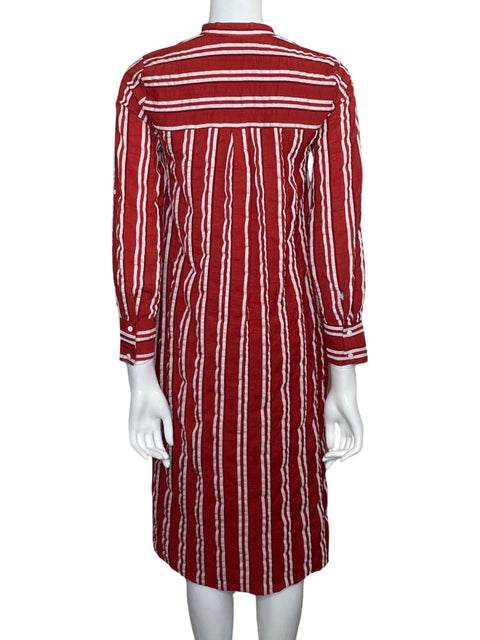 Vestido Zara Camisero Rayas Midi Rojo - Talla XS