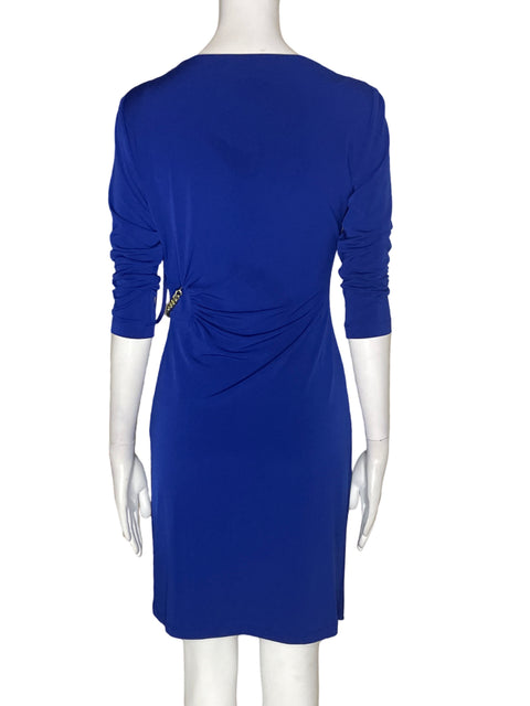 Vestido Tahari Cuello v Manga corta Azul - Talla 2