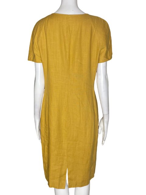 Vestido Valentino Liso Manga corta Lino Amarillo - Talla 12