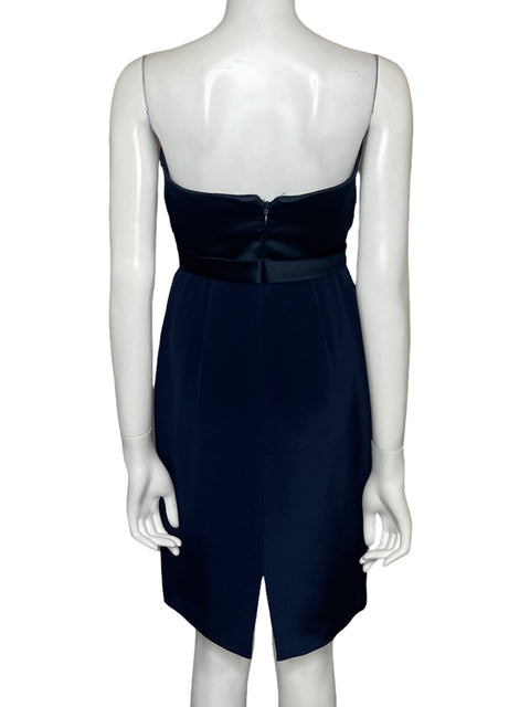Vestido Marchesa Notte Strapless Seda Azul - Talla 2