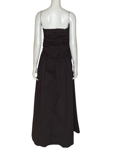 Vestido Pepermayo Strappless Dapeado Maxi Algodón Marrón - Talla 10