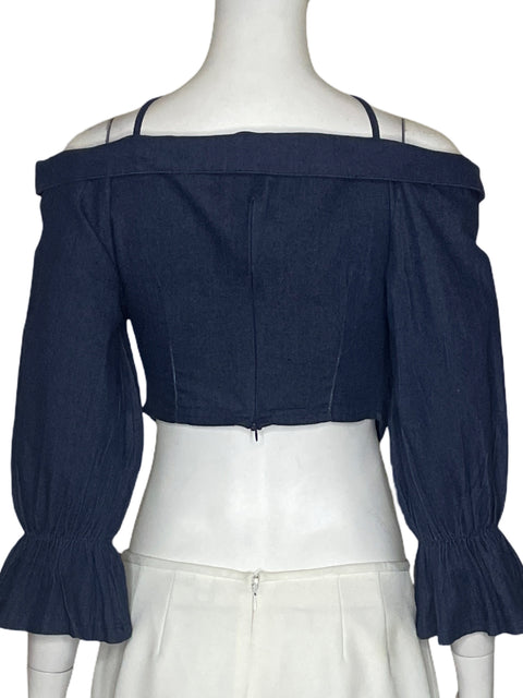 Top Cbr Crop Denim Vuelos Azul - Talla S
