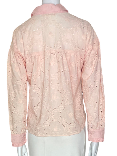 Blusa Listicle Troquelado Botones Manga larga Algodón Rosado - Talla S