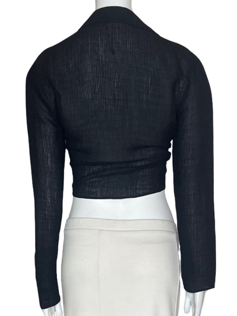 Blusa Zara Transparente Crop Negro - Talla XS