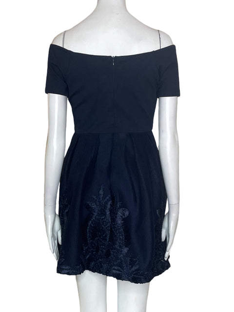 Vestido Just Me Liso Outshoulders Manga corta Algodón Azul - Talla S