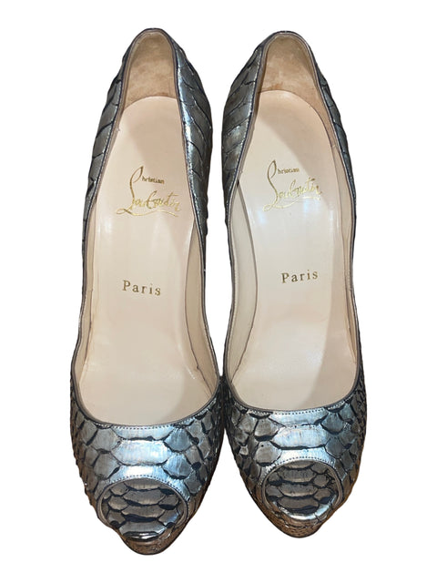 Sandalia Christian Louboutin Lady Peep Boa Leather Tacón alto Plateado - Talla 38