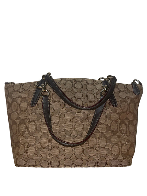 Cartera Kelsey De Coach En Lona Con Diseño De Firma Y Ribete De Cuero Marrón Tela Marrón - Talla U