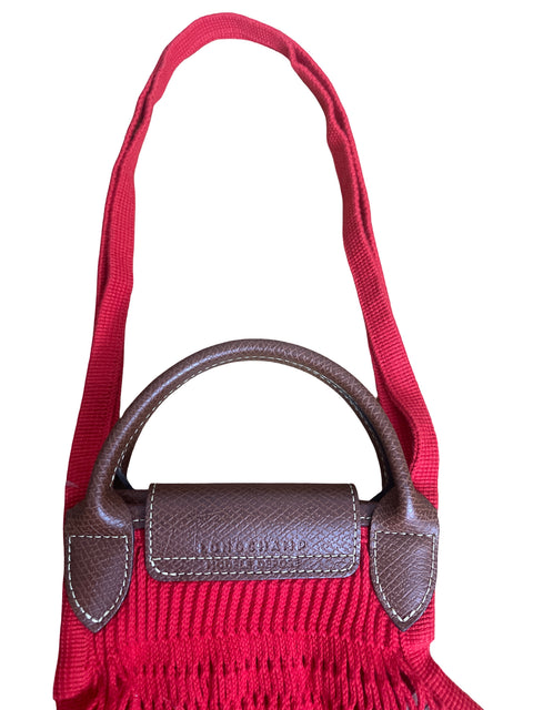 Cartera Longchamp Le Pliage Filet Mesh Algodón Rojo - Talla U