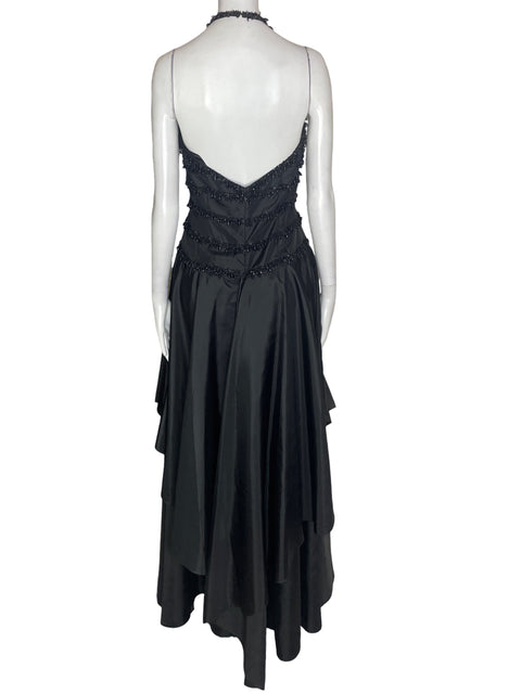 Vestido De Fiesta Jovani Lentejuela Halter Maxi Negro - Talla 10