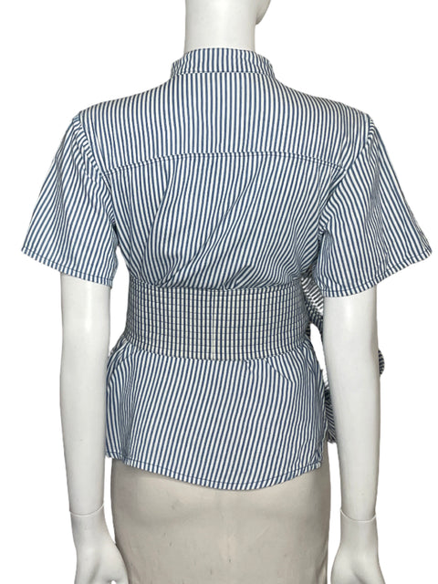 Camisa Cv Diseño Exclusivo Rayas Cinturón Algodón Azul - Talla L