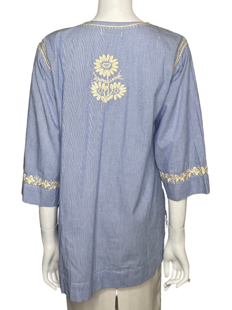 Blusa Nare Moda Rayas Bordada Algodón Azul - Talla U