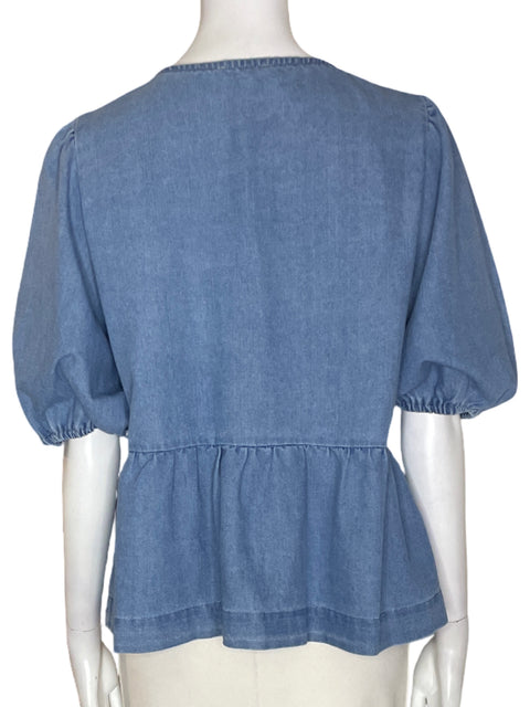 Blusa Aarón & Amber Amarrado Ruchas Abullonado Azul - Talla M