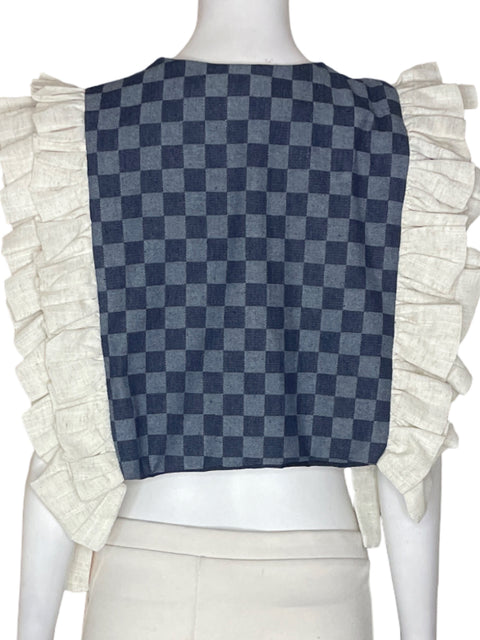 Blusa María Calderon Ruchas Cuadros Jeans Azul - Talla S