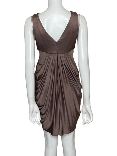 Vestido Bcbg Drapeado Broche Marrón - Talla 4