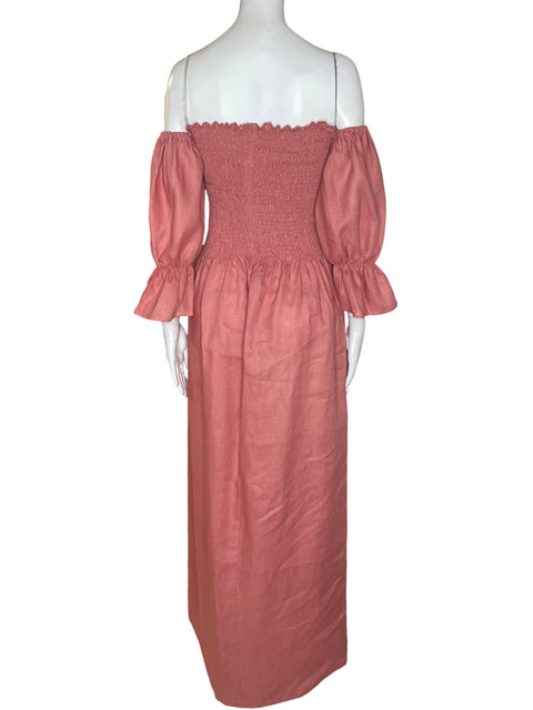 Vestido Samar Zarzour Maxi Outshoulder Abullonado Rosado - Talla S