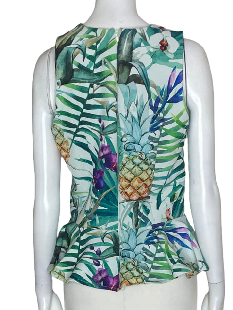 Blusa Padova Estampado de piña Sin mangas Ruchas Verde - Talla M