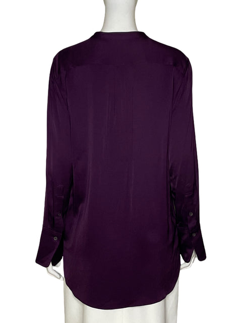 Blusa Zara Cuello Mao Satinado Morado - Talla M