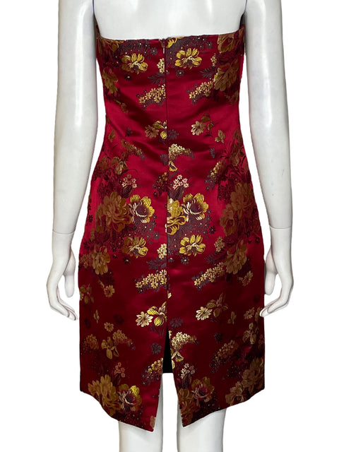 Vestido Lynn Lugo Strapless Floral Satinado Rojo - Talla S