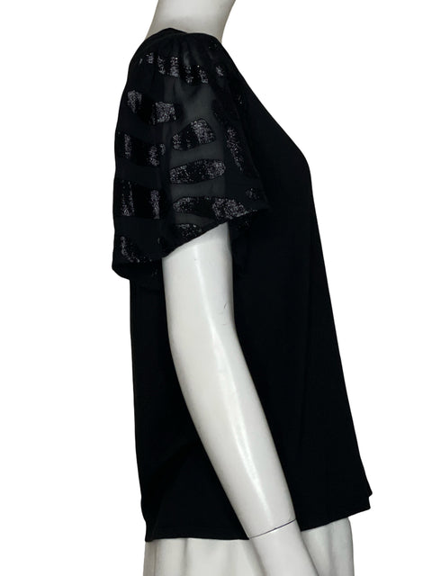 Blusa Michael Kors Malla Transparente Con Detalles Brillantes Negro - Talla M