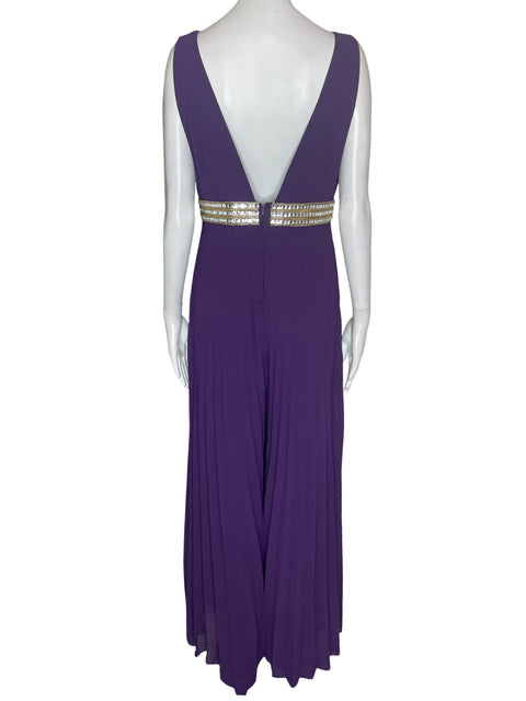 Vestido Glamazon Maxi Plisado Pedreria Morado - Talla L