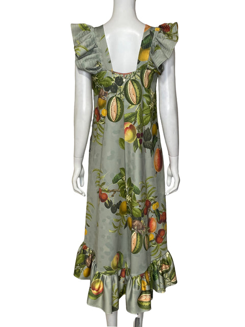 Vestido Eugenia Fernandez Estampado Tropical Midi Verde - Talla S