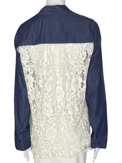 Blusa Karen Kane Tejida Transparente Jeans Azul - Talla M