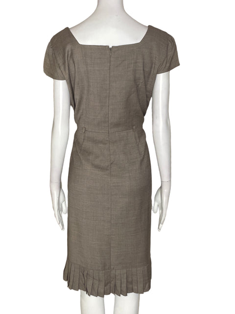 Vestido Tahari Cuello redondo Manga corta Gris - Talla 12