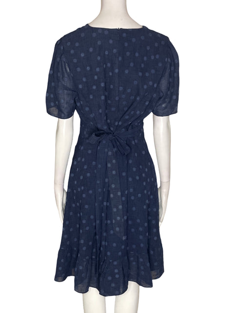 Vestido London Times Lunares Cuello v Cruzado Azul - Talla 14