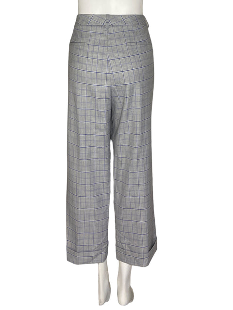 Pantalón Tahari Cuadros Recto Doblado Gris - Talla 14