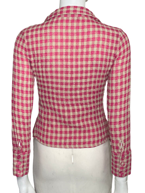 Camisa Zara Drapeada Cuadros Rosado - Talla XS