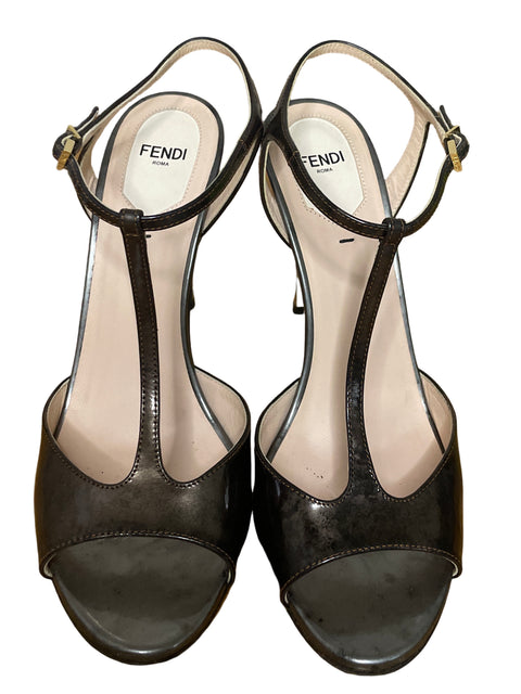 Sandalia Fendi Metalizado Tacón alto Marrón - Talla 39