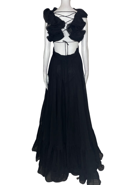 Vestido De Fiesta Mac Duggal Ruchas Tiras Cruzado Negro - Talla 8